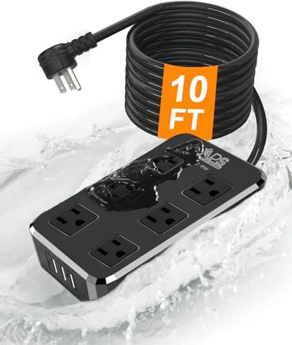 Weatherproof IPX6 Outdoor Power Strip with 6 Outlets & 3 USB Ports (Black) — 6 Outlets (10FT) Black