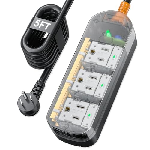 Weatherproof Outdoor Power Strip, 1875W 7-in-1 Surge Protector 10FT Cable — Transparent
