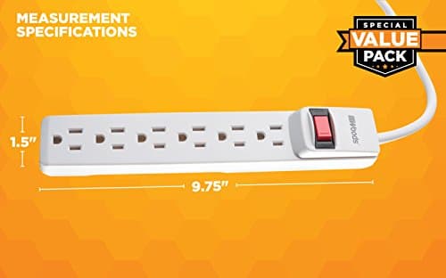 Surge Protector with Overload Safety for Home/Office, 6 Outlets, 2.5 Ft Cord, 2 Pack