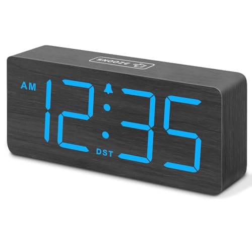 DreamSky Wooden Digital Alarm Clock with Large Numbers & Features — Blue
