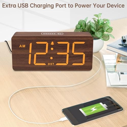 DreamSky Wooden Digital Alarm Clock with Large Numbers & Features
