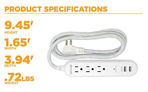 Woods 250 Joules Surge Protector, 3-Outlet, 2.4A USB, White