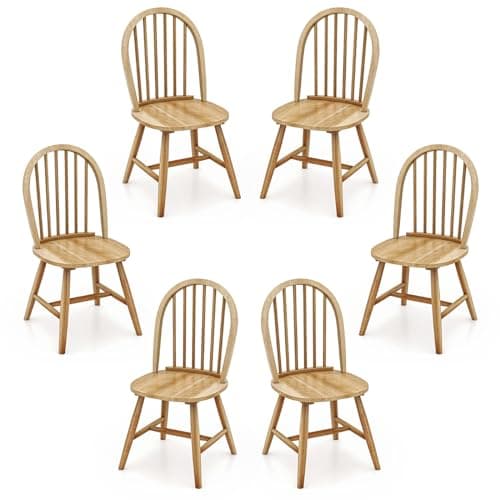 Safeplus Oak Dining Chairs Set of 6, Spindle Back for Farmhouse Kitchen