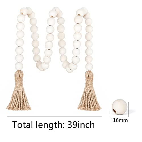 Meplait Natural Wood Bead Garland with Tassels, Boho Farmhouse Wall Hanging
