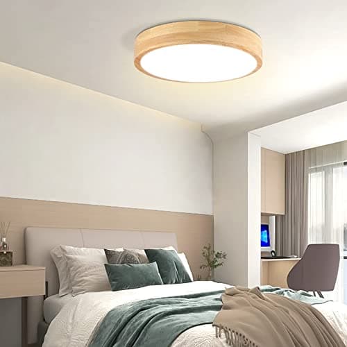 12 Inch 24W Wood Flush Mount Ceiling Light for Bedroom, Kitchen & Hallway, Natural White 4500K