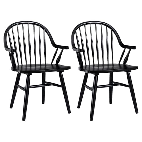 DUHOME Black Windsor Dining Chair Set of 2 with Arms