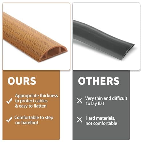 Yellow Oak Wood Floor Cord Cover 4ft, Cable Hider Protects Against Trips