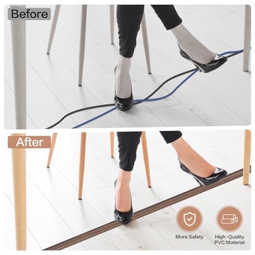 Smoked Brown Wood Floor Cord Cover 0.47"x0.27" (3.3Ft) Cable Hider