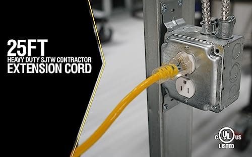 Yellow Jacket Heavy Duty 25Ft 12 Gauge Weather Resistant Extension Cord