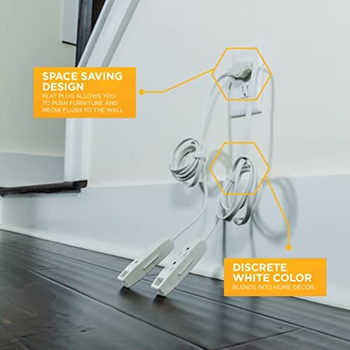 Sofa Cord for Woods; 6 Outlets; 6 Foot Cord; 16 Gauge 3 Prong Plug; White