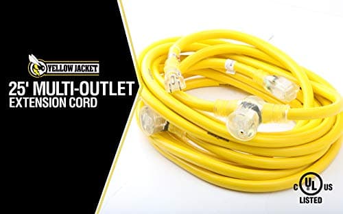 Yellow Jacket 2830 3-Outlet Lighted Adapter Cord, 25 Ft, 3 AWG Copper