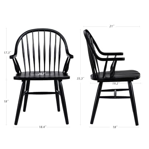 DUHOME Black Windsor Dining Chair Set of 2 with Arms