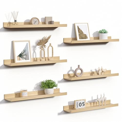 Usimples Brown Floating Shelves for Wall Decor & Storage Set of 6 — Natural