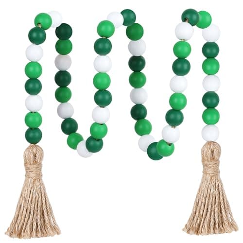 Farmhouse Beads with Tassels for Tiered Tray Decor — Green