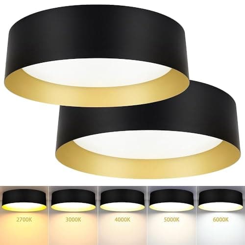 13in 250W Equivalent Dimmable 3CCT Adjustable LED Flush Mount Ceiling Light, Black & Wood — Matte Black(5CCT)
