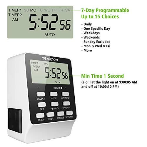NEARPOW Dual Digital Light Timer, 18 Programs, 24/7 Programmable, 2 Outlets, 15A/1800W