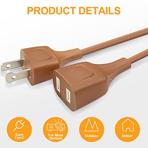 Sibosz 15ft Power Extension Cord 10A 125V Brown for Home Office