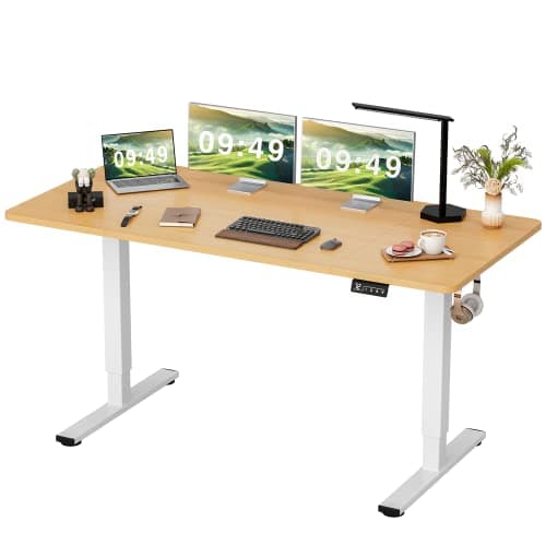 Furmax Electric Height Adjustable Standing Desk, Light Wood, 55x24 inches — Wood