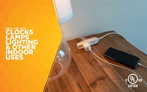 Slimline Flat Plug Extension Cord for Woods, 6Ft, 16 Gauge, 3-Outlet, White