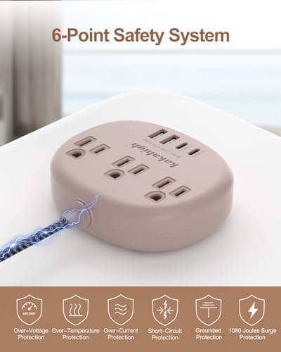 Surge Protected 1625W 5FT Brown Tan Extension Cord with 3AC 4USB