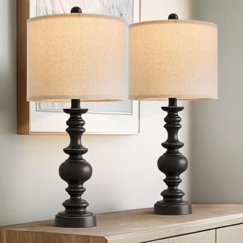 BOBOMOMO 20.5" Farmhouse Resin Side Table Lamp for Bedrooms & Living Room — 24 Inches)2 Pack Black