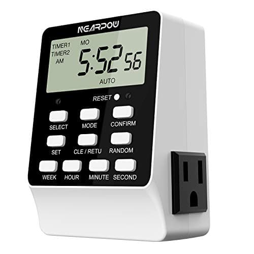 NEARPOW Dual Digital Light Timer, 18 Programs, 24/7 Programmable, 2 Outlets, 15A/1800W