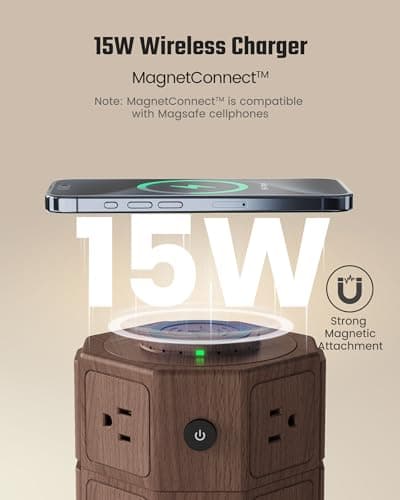 Power Strip Tower with Wireless Charger for Home Office