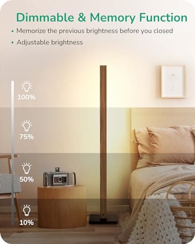 EDISHINE Wood LED Corner Floor Lamp, Dimmable with Remote, 7 Color Temperatures 2700-6000K