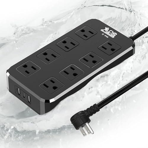 Weatherproof Outdoor Power Strip with 8 Outlets & 3 USB Ports, 10FT Cord, Overload Protection Black — 8 Outlets (6FT) Black