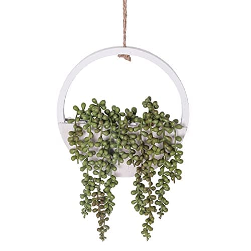 Floweroyal 2pcs Artificial Succulents Hanging Plants with 8.3'' Lanyard Pot Decor (Wood Color) — Type1-green-1pcs