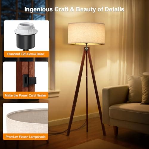 LePower Mid Century Wood Tripod Lamp, Modern Studying Light for Living Room & Office