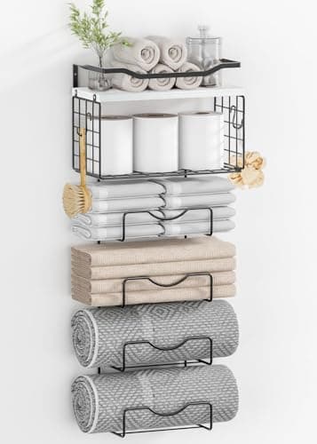 Bathroom Towel Racks, 6-Tier Wall Mounted Towel Holder — White
