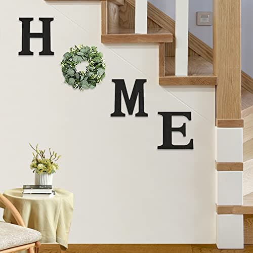 Black Wood Home Sign with Artificial Eucalyptus Wreath for Wall Decor