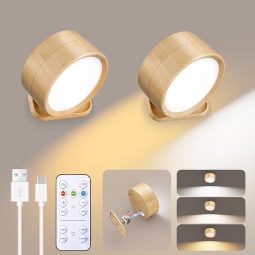 Brightown 2 Pack USB Rechargeable LED Magnetic Wall Sconce with Remote and Dimming