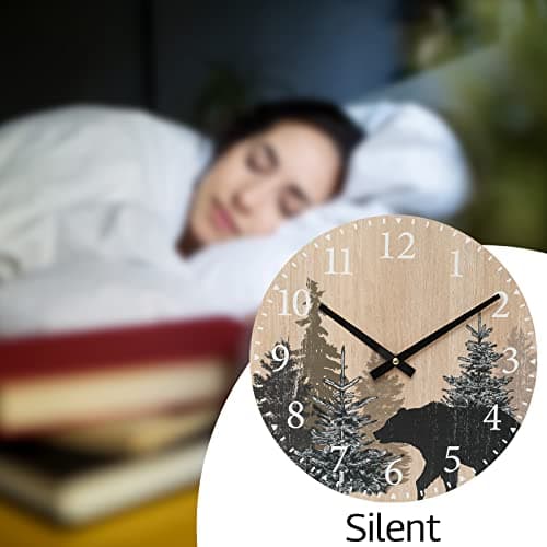 Cabin Bear 12 Inch Silent Wood Wall Clock