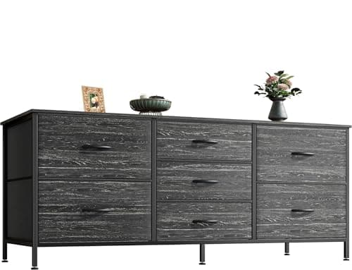 7-Drawer Dresser & 43-55 TV Stand, Wide Fabric Chest, Charcoal Grain