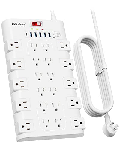 Superdanny Power Strip 22 AC + 6 USB, 1875W, Black — White