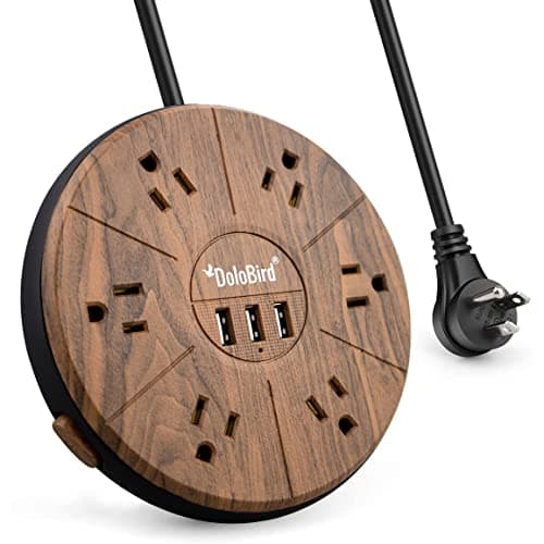 High-Power 6-Outlet Surge Protector with USB-C PD, Fast Charging & Circuit Breaker Safeguard — Dark Wood Grain