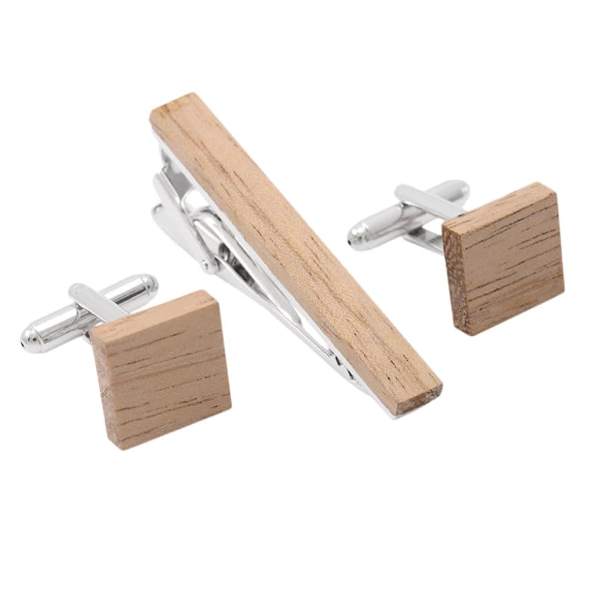 Vintage Style Metal and Wood Cufflinks Set for Men