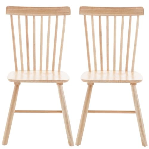 Windsor Set of 2 French Country Side Chairs, Oak Walnut Finish for Home — Natural