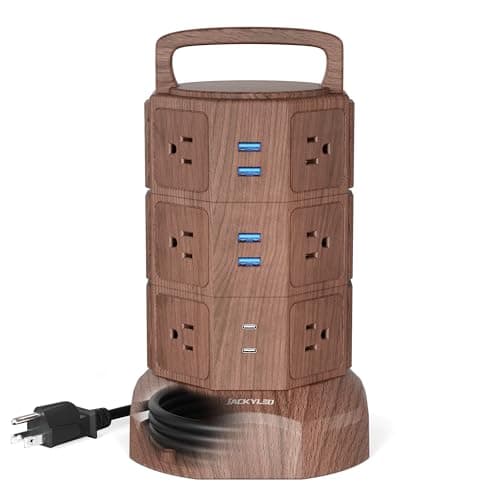 JACKYLED Power Strip Tower Surge Protector 6.5ft Extension 6 USB 12 AC Outlets Home Office Desktop