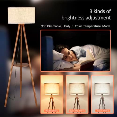 Brown Wooden Floor Lamp with 3 Color Temperature LED, Footswitch, ETL Listed