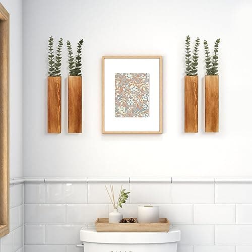 4-Pack Wood Wall Planters with Faux Eucalyptus - Modern Farmhouse Decor for Home Office and Living Room