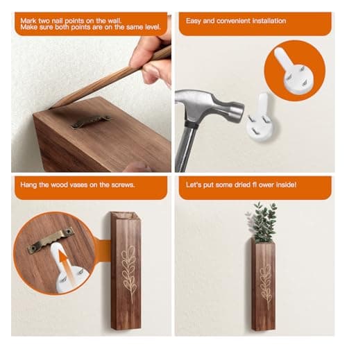 4 Pack Brown Wood Indoor Wall Planter for Living Room and Bedroom