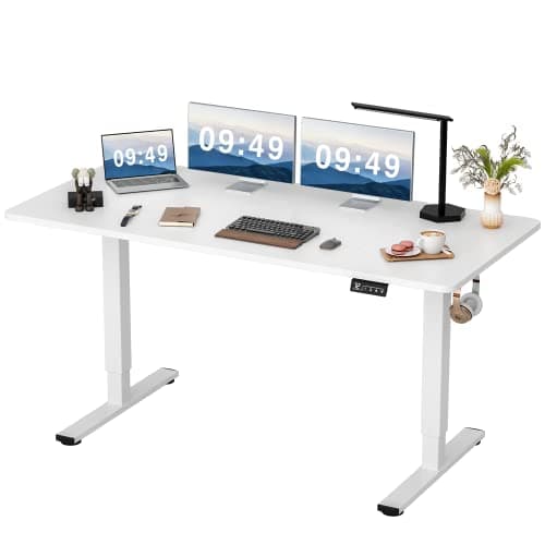 Furmax Electric Height Adjustable Standing Desk, Light Wood, 55x24 inches — White
