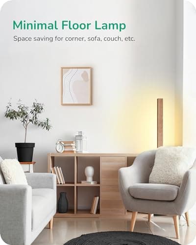 EDISHINE Wood LED Corner Floor Lamp, Dimmable with Remote, 7 Color Temperatures 2700-6000K