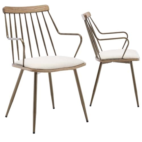 Guyou Beige Modern Dining Chair Set, Upholstered with Metal Legs — Beige Line