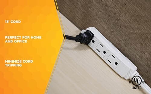 Slimline 2232 Angled Flat Plug Extension Cord, Space Saving Design, 3 Grounded Outlets
