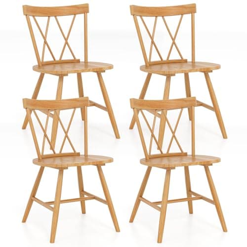 Giantex Natural Rubber Wood Farmhouse Dining Chair Set of 4