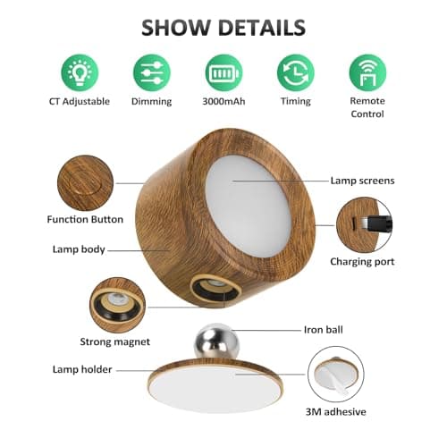 Rechargeable 3-Pc LED Wall Sconces with Remote Control & Dimming